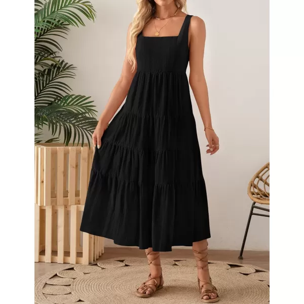 imageZESICA Womens 2024 Summer Sleeveless Dress Casual Backless Loose Flowy Tiered Sundress Beach Cover up Tank DressesBlack
