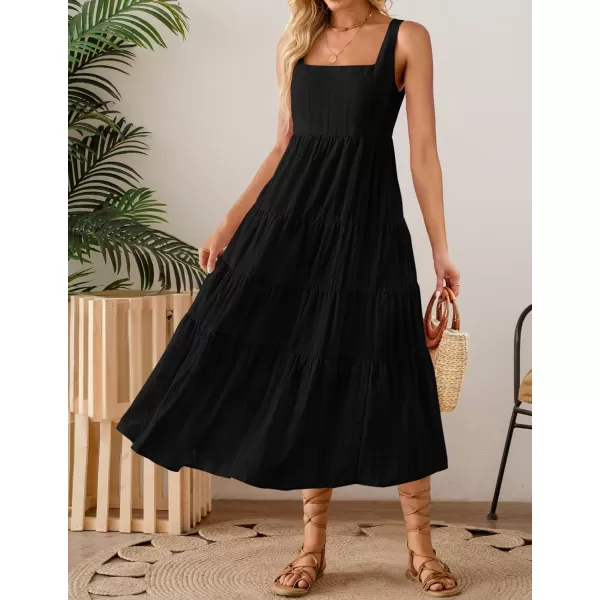imageZESICA Womens 2024 Summer Sleeveless Dress Casual Backless Loose Flowy Tiered Sundress Beach Cover up Tank DressesBlack