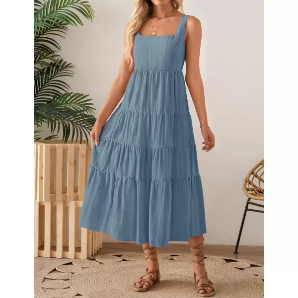 imageZESICA Womens 2024 Summer Sleeveless Dress Casual Backless Loose Flowy Tiered Sundress Beach Cover up Tank DressesDusty Blue