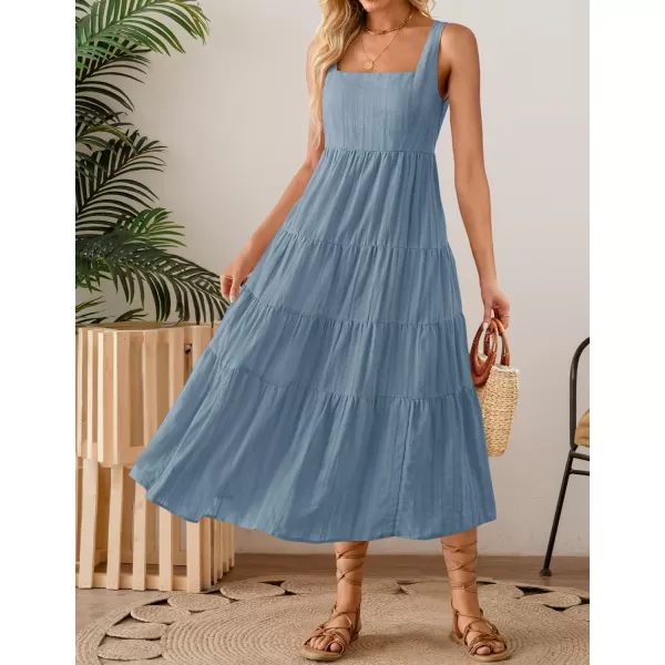 imageZESICA Womens 2024 Summer Sleeveless Dress Casual Backless Loose Flowy Tiered Sundress Beach Cover up Tank DressesDusty Blue