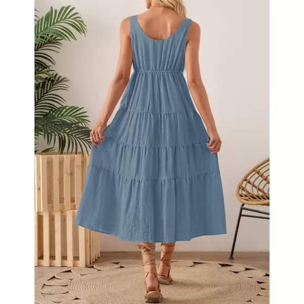 imageZESICA Womens 2024 Summer Sleeveless Dress Casual Backless Loose Flowy Tiered Sundress Beach Cover up Tank DressesDusty Blue