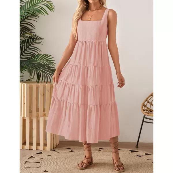 imageZESICA Womens 2024 Summer Sleeveless Dress Casual Backless Loose Flowy Tiered Sundress Beach Cover up Tank DressesPink