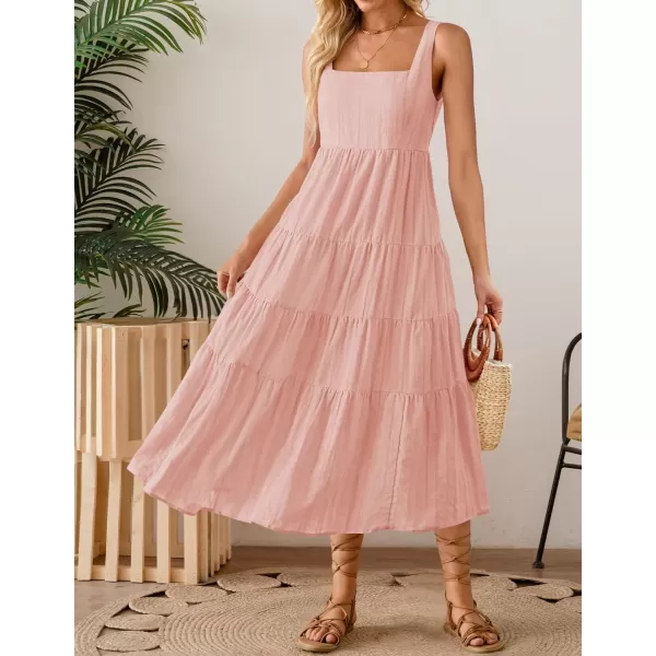 imageZESICA Womens 2024 Summer Sleeveless Dress Casual Backless Loose Flowy Tiered Sundress Beach Cover up Tank DressesPink