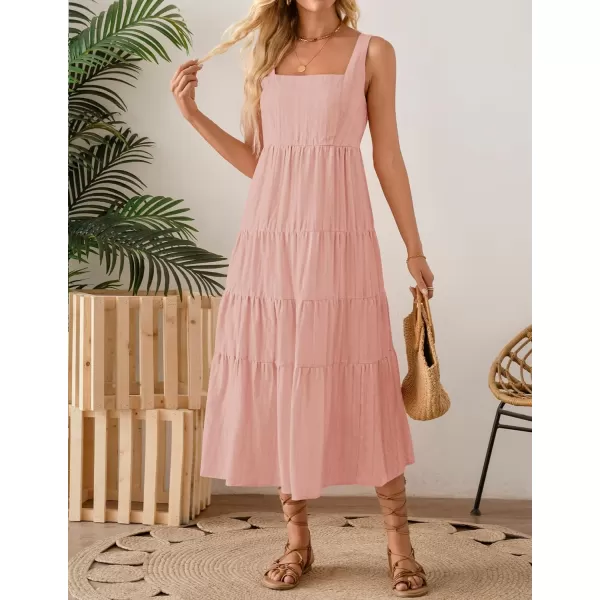 imageZESICA Womens 2024 Summer Sleeveless Dress Casual Backless Loose Flowy Tiered Sundress Beach Cover up Tank DressesPink