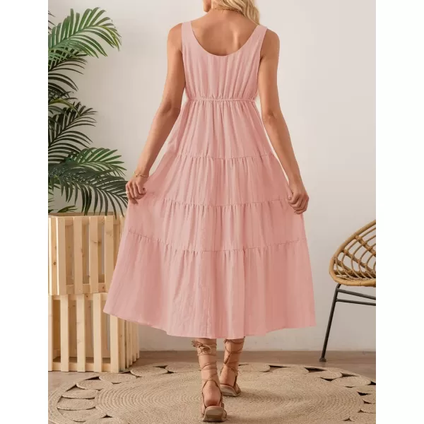 imageZESICA Womens 2024 Summer Sleeveless Dress Casual Backless Loose Flowy Tiered Sundress Beach Cover up Tank DressesPink