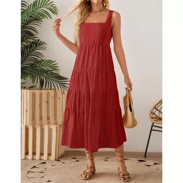 imageZESICA Womens 2024 Summer Sleeveless Dress Casual Backless Loose Flowy Tiered Sundress Beach Cover up Tank DressesRed