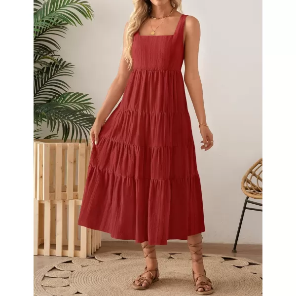 imageZESICA Womens 2024 Summer Sleeveless Dress Casual Backless Loose Flowy Tiered Sundress Beach Cover up Tank DressesRed