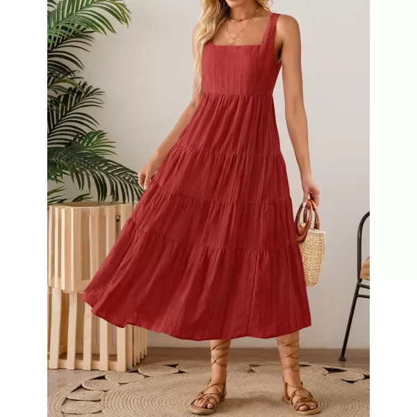 imageZESICA Womens 2024 Summer Sleeveless Dress Casual Backless Loose Flowy Tiered Sundress Beach Cover up Tank DressesRed