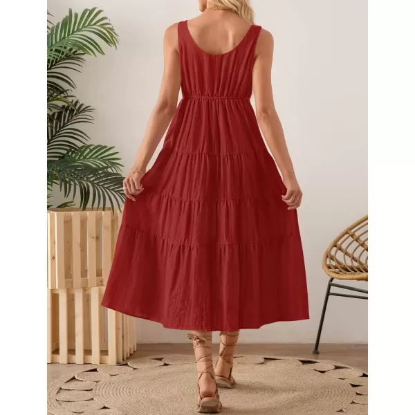 imageZESICA Womens 2024 Summer Sleeveless Dress Casual Backless Loose Flowy Tiered Sundress Beach Cover up Tank DressesRed