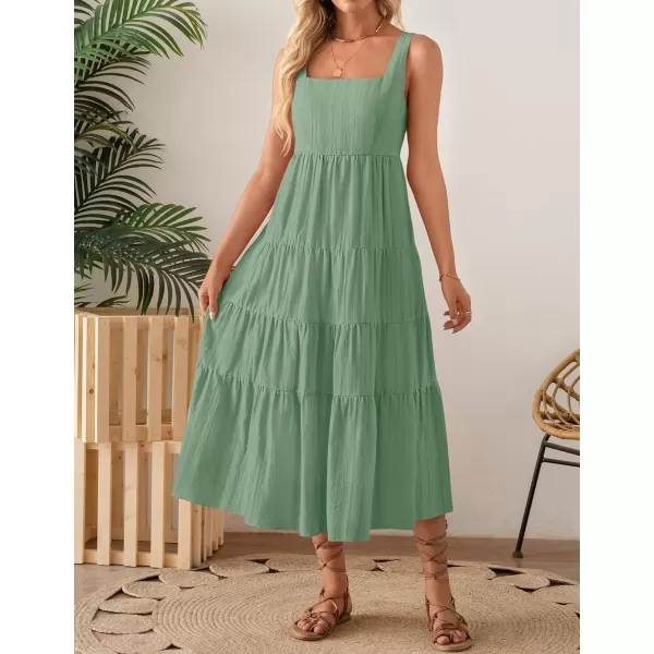 imageZESICA Womens 2024 Summer Sleeveless Dress Casual Backless Loose Flowy Tiered Sundress Beach Cover up Tank DressesSage Green