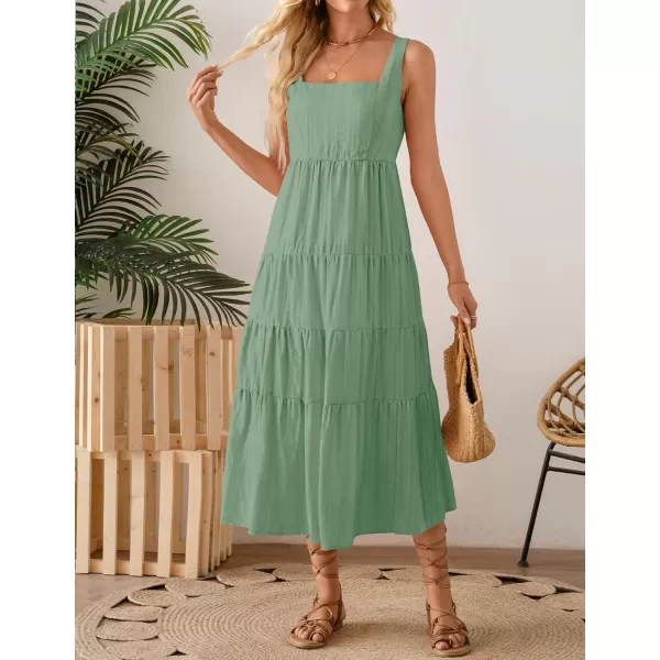 imageZESICA Womens 2024 Summer Sleeveless Dress Casual Backless Loose Flowy Tiered Sundress Beach Cover up Tank DressesSage Green