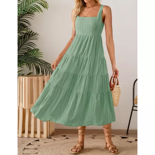 imageZESICA Womens 2024 Summer Sleeveless Dress Casual Backless Loose Flowy Tiered Sundress Beach Cover up Tank DressesSage Green