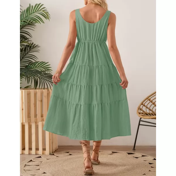 imageZESICA Womens 2024 Summer Sleeveless Dress Casual Backless Loose Flowy Tiered Sundress Beach Cover up Tank DressesSage Green