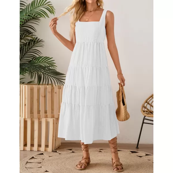 imageZESICA Womens 2024 Summer Sleeveless Dress Casual Backless Loose Flowy Tiered Sundress Beach Cover up Tank DressesWhite