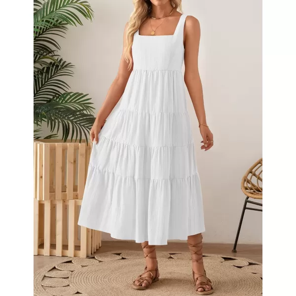 imageZESICA Womens 2024 Summer Sleeveless Dress Casual Backless Loose Flowy Tiered Sundress Beach Cover up Tank DressesWhite