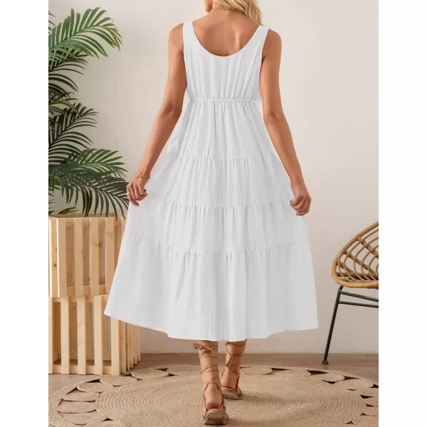 imageZESICA Womens 2024 Summer Sleeveless Dress Casual Backless Loose Flowy Tiered Sundress Beach Cover up Tank DressesWhite