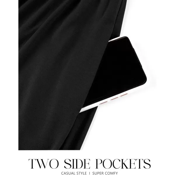 imageZESICA Womens 2024 Summer Sleeveless Dress Square Neck Pleated Tiered Swing Casual Maxi Dresses with PocketsBlack