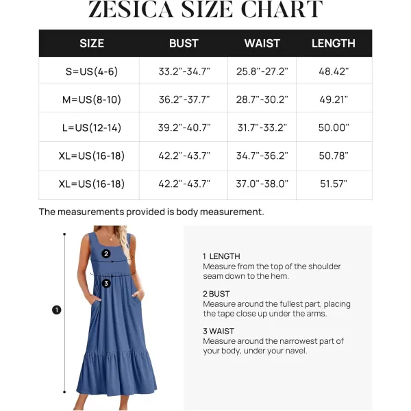 imageZESICA Womens 2024 Summer Sleeveless Dress Square Neck Pleated Tiered Swing Casual Maxi Dresses with PocketsDustyblue