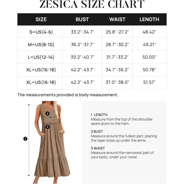 imageZESICA Womens 2024 Summer Sleeveless Dress Square Neck Pleated Tiered Swing Casual Maxi Dresses with PocketsKhaki