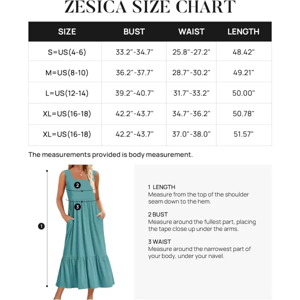 imageZESICA Womens 2024 Summer Sleeveless Dress Square Neck Pleated Tiered Swing Casual Maxi Dresses with PocketsSage