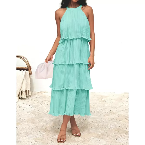 imageZESICA Womens 2024 Summer Sleeveless Halter Neck Ruffle Tiered Layered Chiffon Flowy Swing Long Midi DressMint