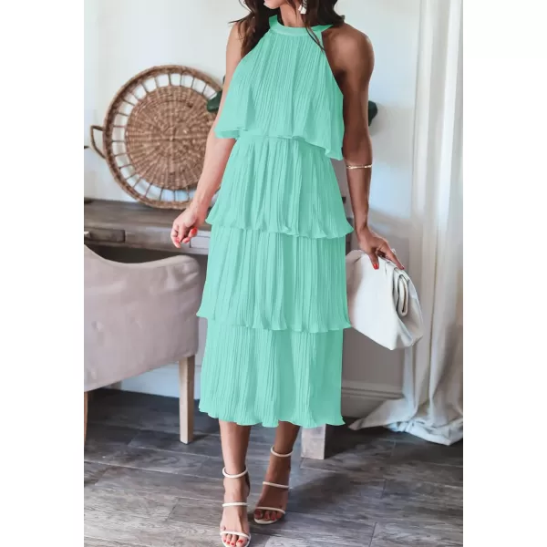 imageZESICA Womens 2024 Summer Sleeveless Halter Neck Ruffle Tiered Layered Chiffon Flowy Swing Long Midi DressMint