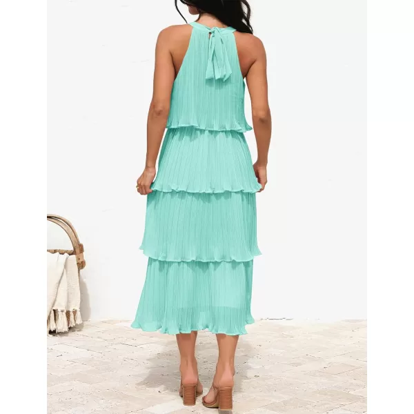 imageZESICA Womens 2024 Summer Sleeveless Halter Neck Ruffle Tiered Layered Chiffon Flowy Swing Long Midi DressMint