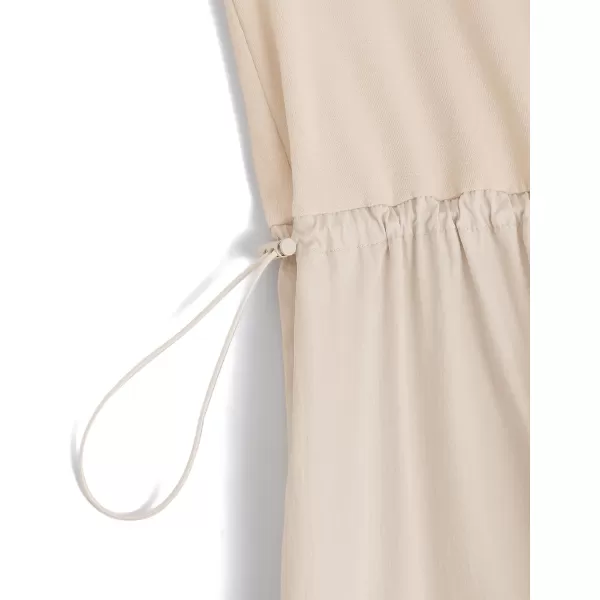 imageZESICA Womens 2024 Summer Sleeveless Midi Dress Casual Crewneck Drawstring High Waist Flowy Tiered Long DressesApricot