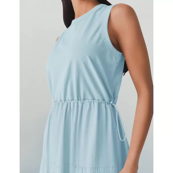 imageZESICA Womens 2024 Summer Sleeveless Midi Dress Casual Crewneck Drawstring High Waist Flowy Tiered Long DressesBlue