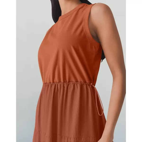 imageZESICA Womens 2024 Summer Sleeveless Midi Dress Casual Crewneck Drawstring High Waist Flowy Tiered Long DressesBrick Red