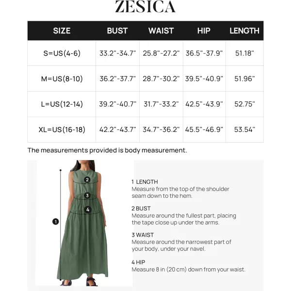 imageZESICA Womens 2024 Summer Sleeveless Midi Dress Casual Crewneck Drawstring High Waist Flowy Tiered Long DressesDark Green