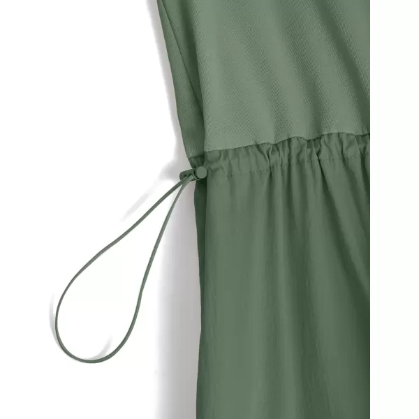 imageZESICA Womens 2024 Summer Sleeveless Midi Dress Casual Crewneck Drawstring High Waist Flowy Tiered Long DressesDark Green