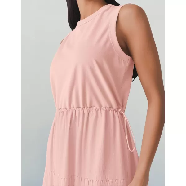 imageZESICA Womens 2024 Summer Sleeveless Midi Dress Casual Crewneck Drawstring High Waist Flowy Tiered Long DressesDusty Pink