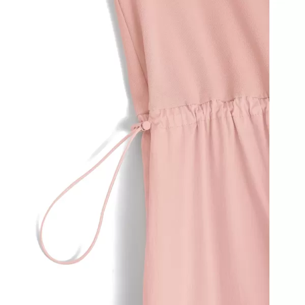 imageZESICA Womens 2024 Summer Sleeveless Midi Dress Casual Crewneck Drawstring High Waist Flowy Tiered Long DressesDusty Pink