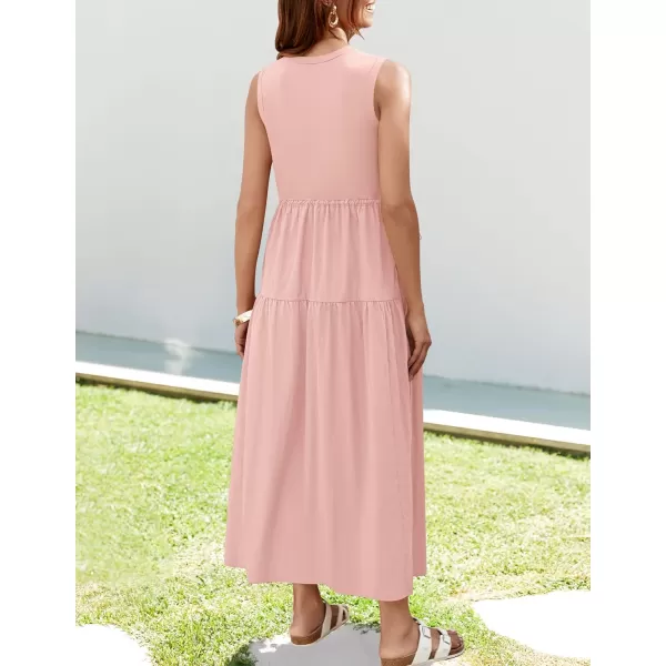 imageZESICA Womens 2024 Summer Sleeveless Midi Dress Casual Crewneck Drawstring High Waist Flowy Tiered Long DressesDusty Pink