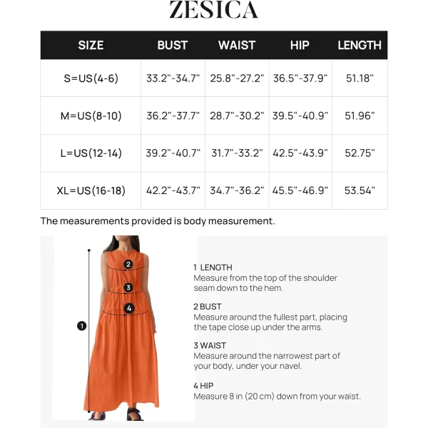 imageZESICA Womens 2024 Summer Sleeveless Midi Dress Casual Crewneck Drawstring High Waist Flowy Tiered Long DressesOrange