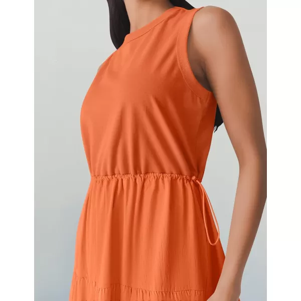 imageZESICA Womens 2024 Summer Sleeveless Midi Dress Casual Crewneck Drawstring High Waist Flowy Tiered Long DressesOrange