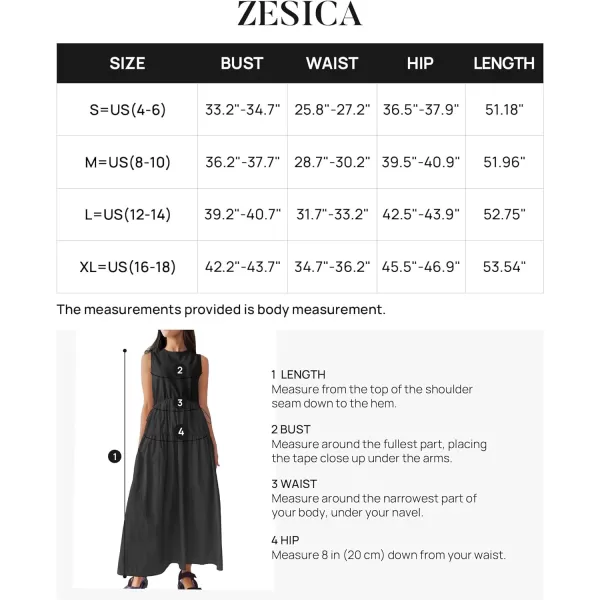 imageZESICA Womens 2024 Summer Sleeveless Midi Dress Casual Crewneck Drawstring Waist Flowy Long Dresses with PocketsBlack