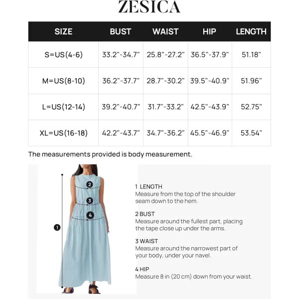 imageZESICA Womens 2024 Summer Sleeveless Midi Dress Casual Crewneck Drawstring Waist Flowy Long Dresses with PocketsBlue