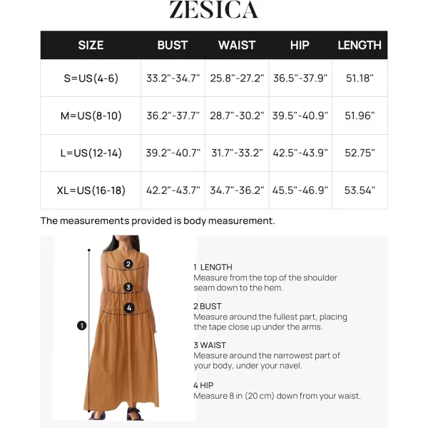 imageZESICA Womens 2024 Summer Sleeveless Midi Dress Casual Crewneck Drawstring Waist Flowy Long Dresses with PocketsClay Brown