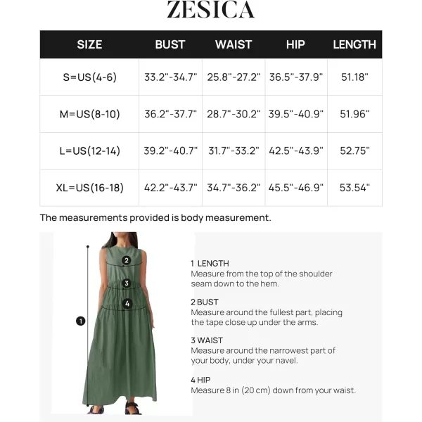 imageZESICA Womens 2024 Summer Sleeveless Midi Dress Casual Crewneck Drawstring Waist Flowy Long Dresses with PocketsDark Green