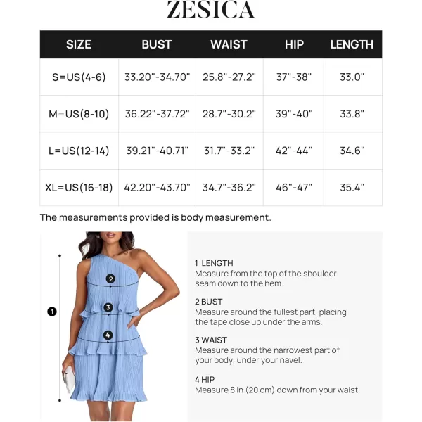 imageZESICA Womens 2024 Summer Sleeveless Mini Dress Boho One Shoulder Ruffle Tiered Layered Chiffon Flowy A Line DressesLightblue