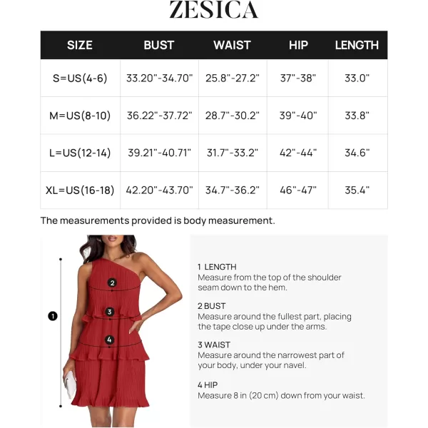 imageZESICA Womens 2024 Summer Sleeveless Mini Dress Boho One Shoulder Ruffle Tiered Layered Chiffon Flowy A Line DressesRed