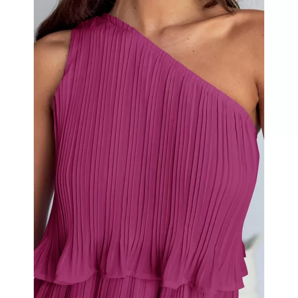 imageZESICA Womens 2024 Summer Sleeveless Mini Dress Boho One Shoulder Ruffle Tiered Layered Chiffon Flowy A Line DressesRose