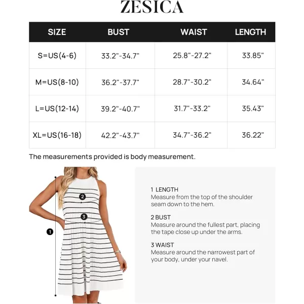 imageZESICA Womens 2024 Summer Sleeveless Tank Dress Crewneck Striped Knit Pleated A Line Casual Short Mini DressesBeige