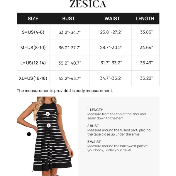 imageZESICA Womens 2024 Summer Sleeveless Tank Dress Crewneck Striped Knit Pleated A Line Casual Short Mini DressesBlack