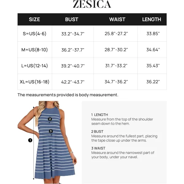 imageZESICA Womens 2024 Summer Sleeveless Tank Dress Crewneck Striped Knit Pleated A Line Casual Short Mini DressesDustyblue