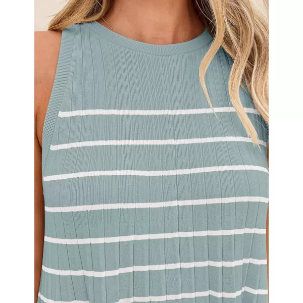 imageZESICA Womens 2024 Summer Sleeveless Tank Dress Crewneck Striped Knit Pleated A Line Casual Short Mini DressesGreen