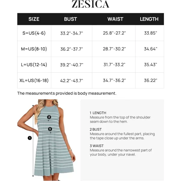 imageZESICA Womens 2024 Summer Sleeveless Tank Dress Crewneck Striped Knit Pleated A Line Casual Short Mini DressesGreen