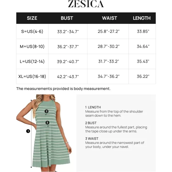 imageZESICA Womens 2024 Summer Sleeveless Tank Dress Crewneck Striped Knit Pleated A Line Casual Short Mini DressesLight Green
